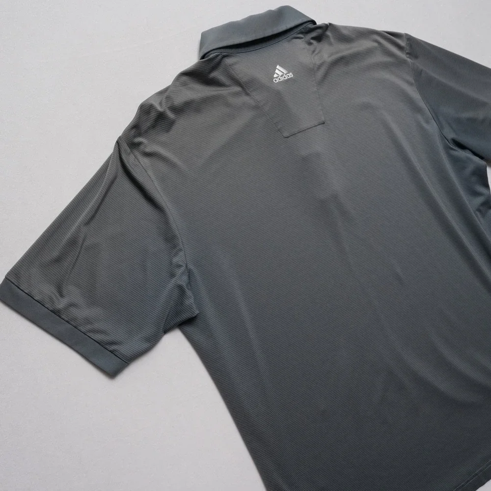 Adidas Golf Polo‎ Shirt Mens Medium Gray Climalite Striped Performance